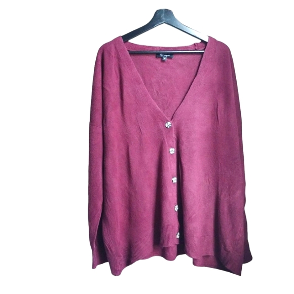Lily Morgan V-neck Button Front Cardigan Plum Plus size - Picture 1 of 9